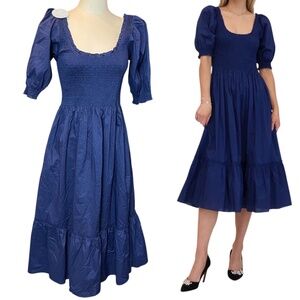 Hill House Louisa Nap Navy Cotton Midi Dress